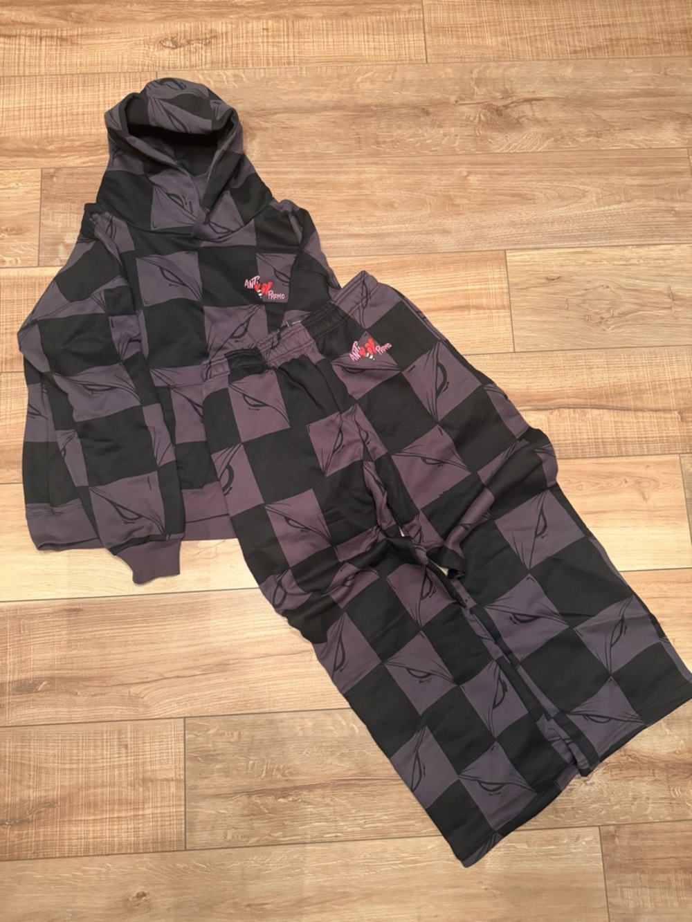 Chrome Hearts Black and Dark Gray Checker Hoodie Sweatshirt Set